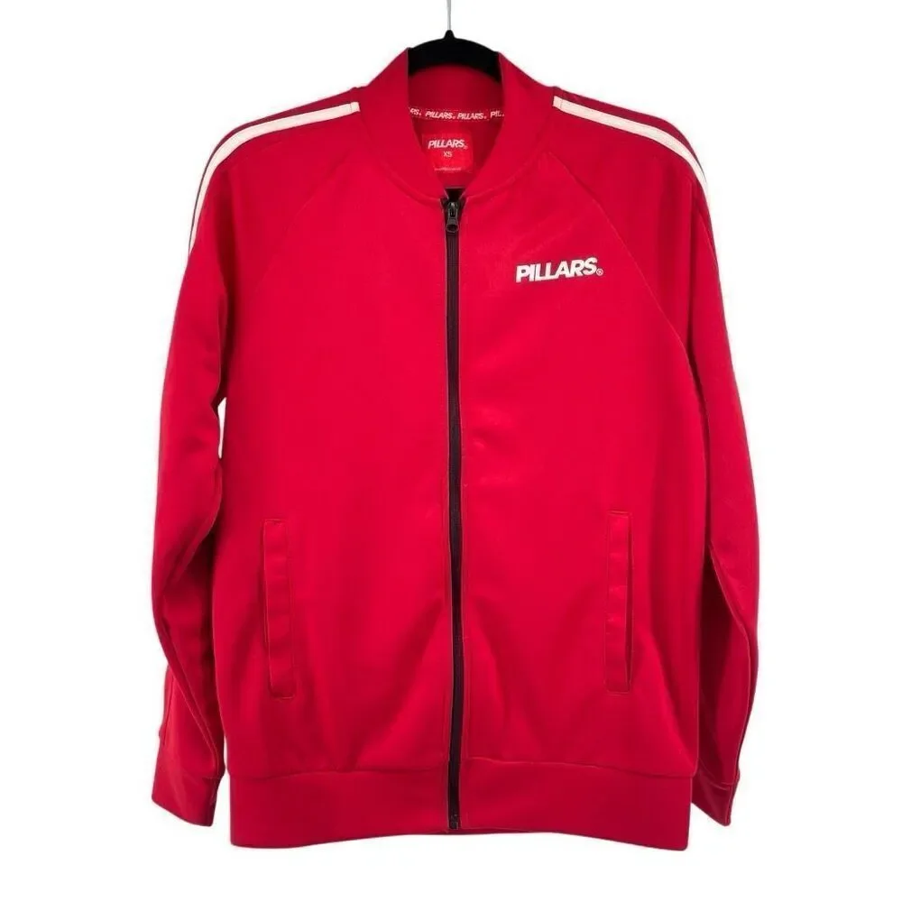 Pillars Men’s Red Track Jacket XS Oversized Zip Up Streetwear Athleisure